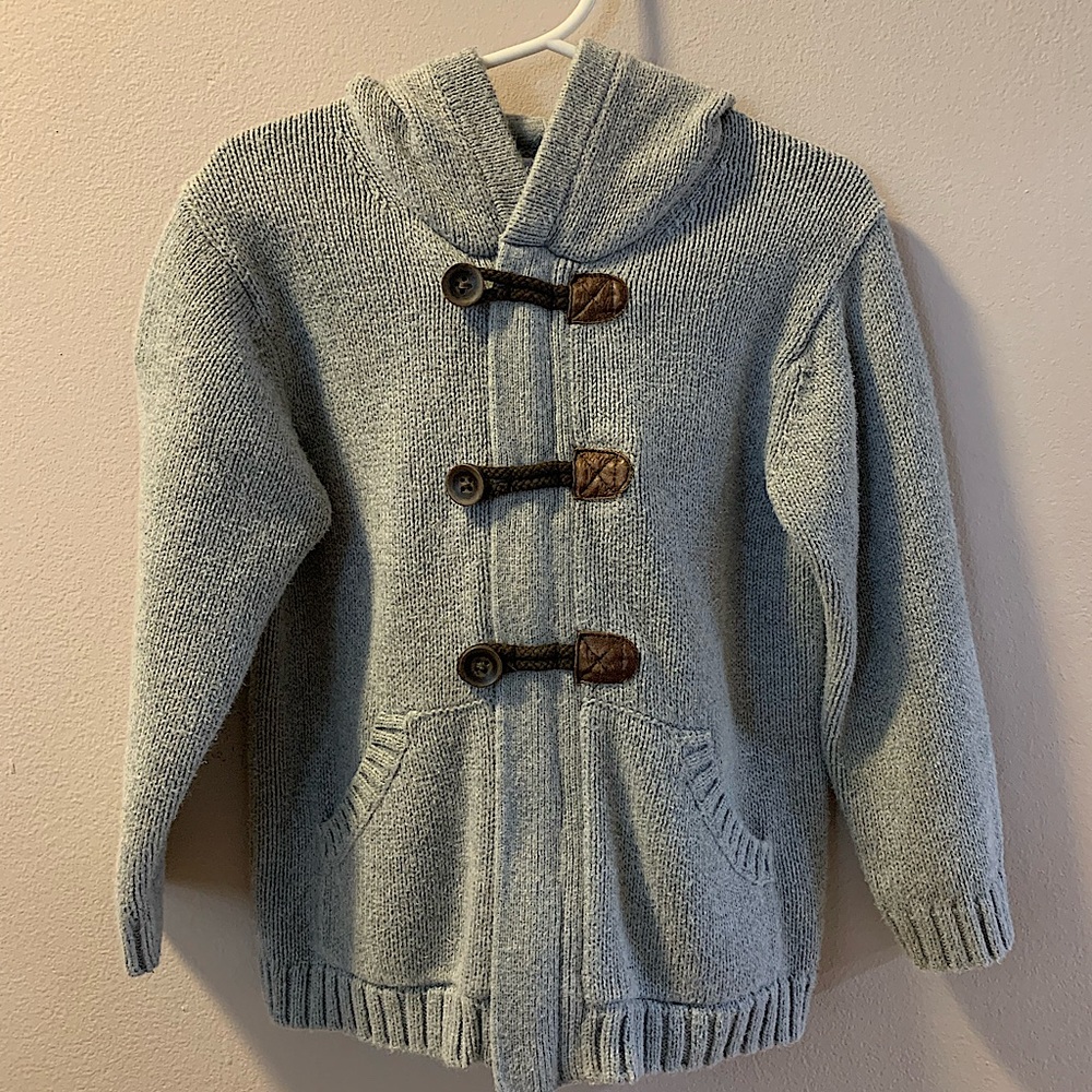 Janie & Jack cardigan hooded sweater zipper w/  brown toggle closures.
